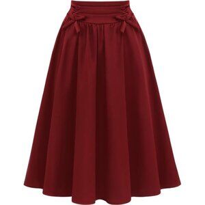 Midi Skirts High Waist A Line Skirt Wine Red